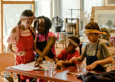 day campers prepare a meal in the farm's learning center kitchen